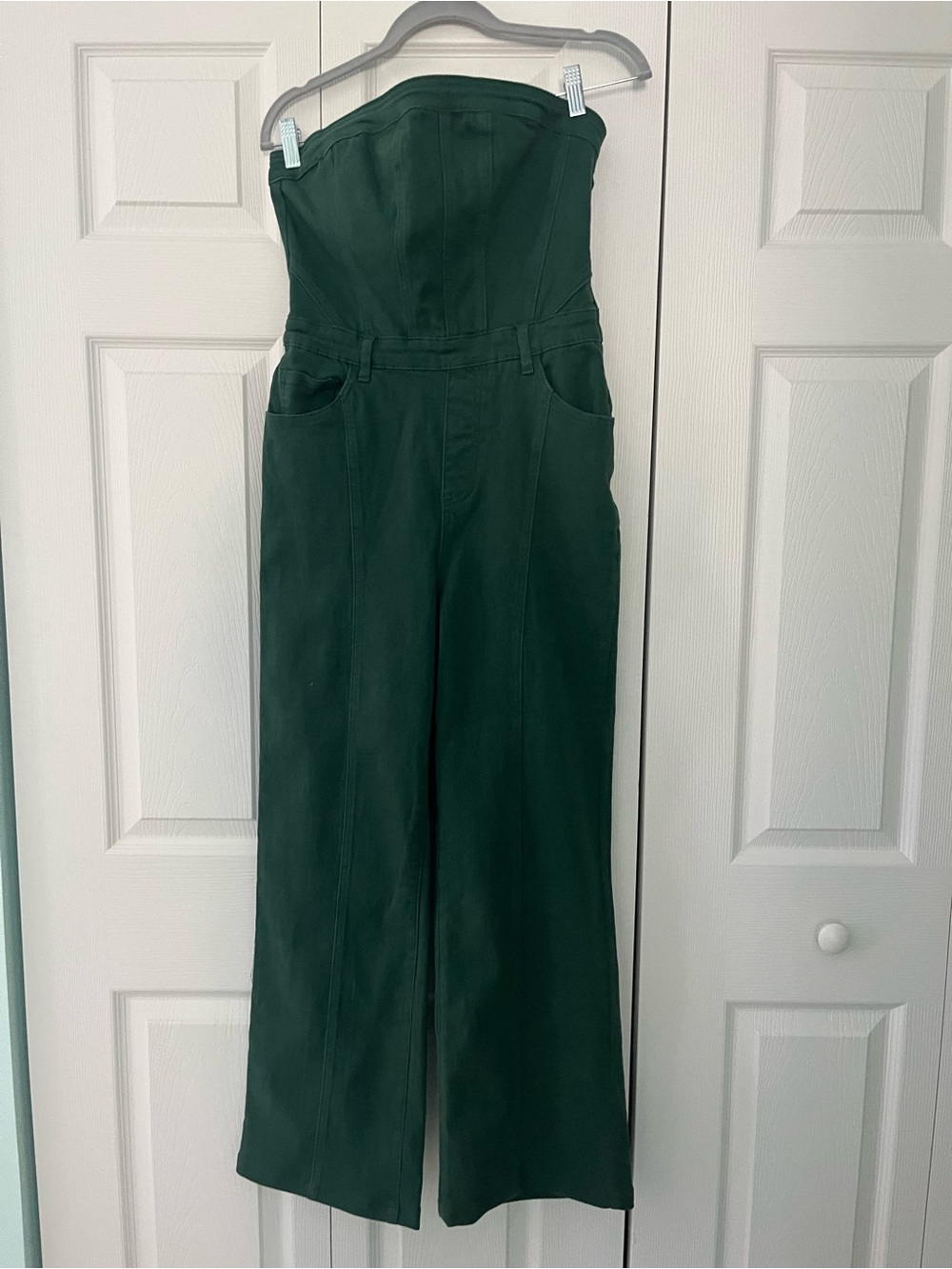 Strapless Forest Green Wide-Leg Jumpsuit